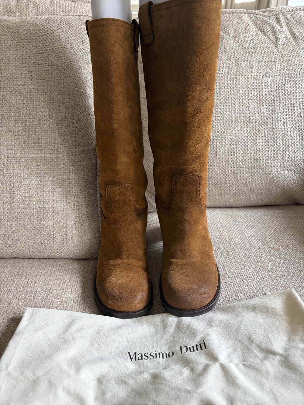 Massimo Dutti Over-the-Knee Suede Boots in Camel